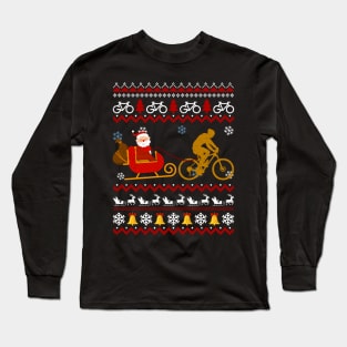Mens Santa Sleigh Bike Sledding Christmas Cycling Long Sleeve T-Shirt